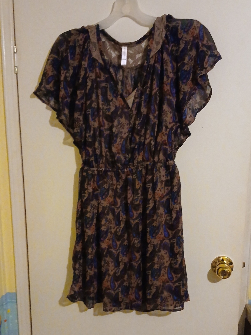 Xhilaration Brown and Blue Paisley Midi Dress